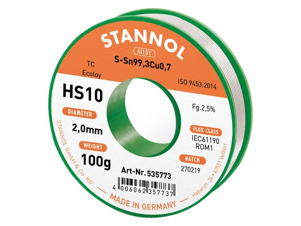 SOLDEERDRAAD HS 10 S-SN99,3CU0,7 2MMX100GR BO REF:380947 STANNOL