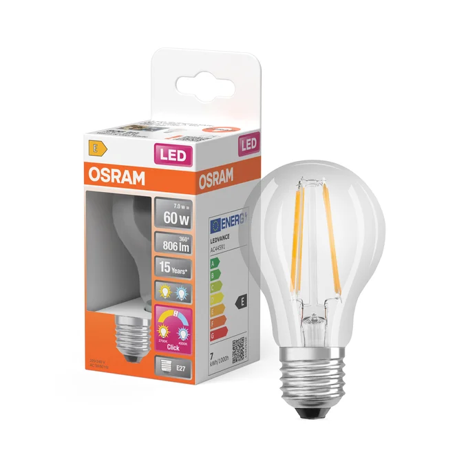 LED AC/RE CLA60 E27 7W CW-WW FIL REF:590543482 OSRAM