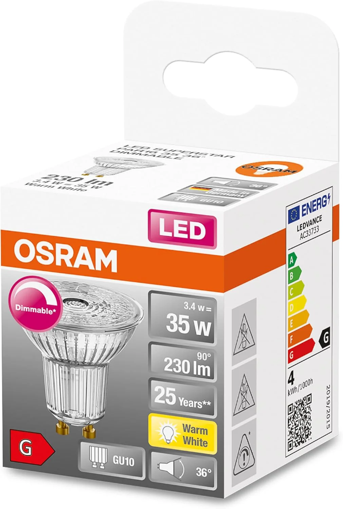 LED SSTAR PAR16 GU10 3.7W WARM WIT REF:590543167 OSRAM