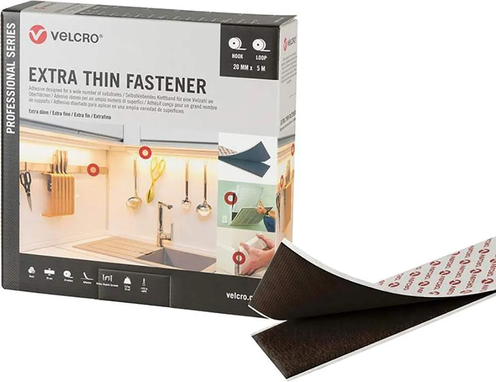VELCRO® BRAND THIN-TAPE KLITBAND H/L 20 MM (ROL 5MTR.) ZWART REF:BVSTFVE-ZW02005-0001
