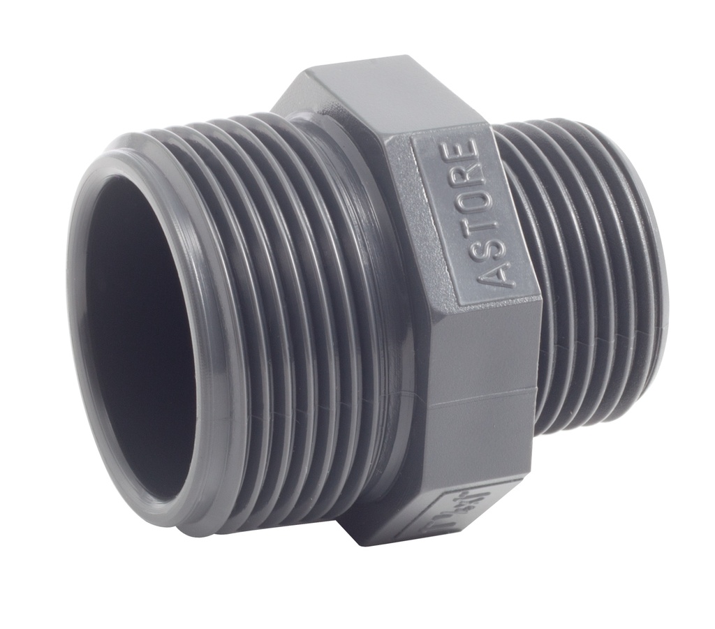 VERLOOP DUBBELNIPPEL M/M PVC LB DONKERGRIJS 1 1/2"*1 1/4" REF:1R.NR2.50E.02 SCALA