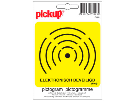 STICKER ELEKTRONISCH BEVEILIGD 100X100 MM REF:P650