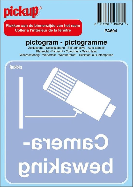STICKER CAMERABEWAKING 100X100 MM GESPIEGELD REF:PA694