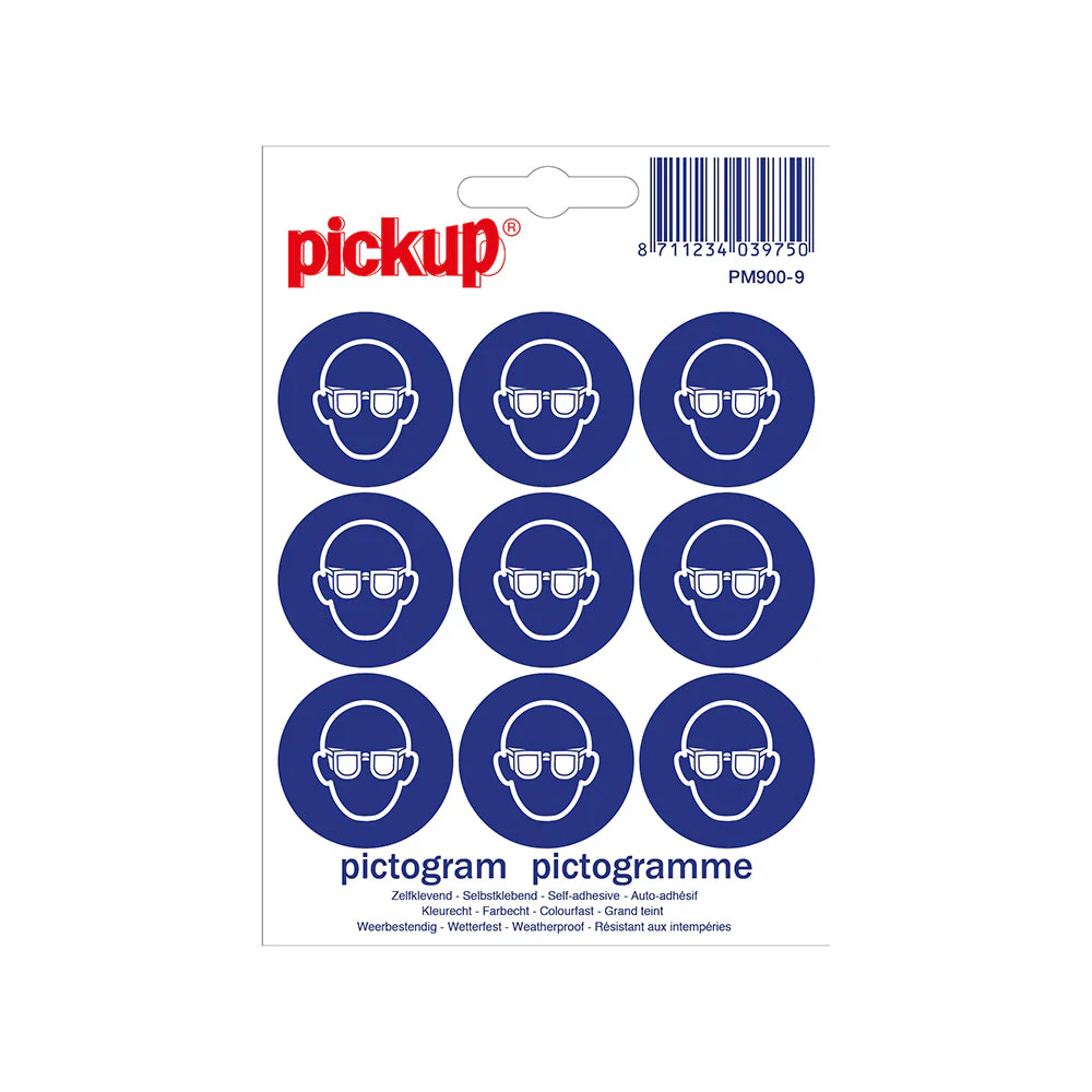 STICKER VEILIGHEIDSBRIL VERPLICHT 30 MM ROND 9 STUKS REF:PM900-9
