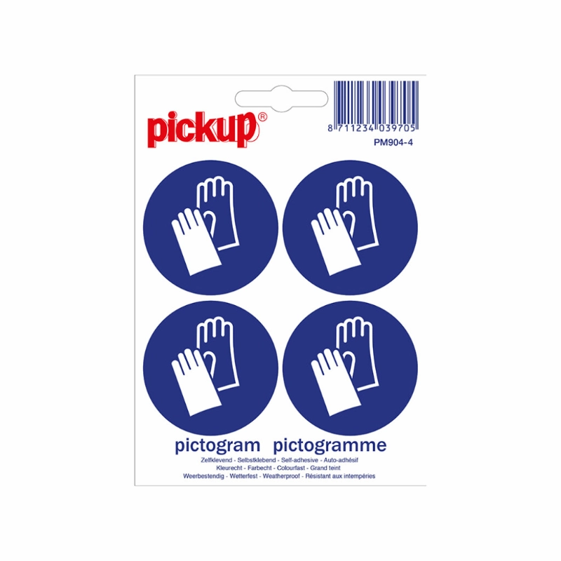STICKER VEILIGHEIDSHANDSCHOENEN DRAGEN 47 MM ROND 4 STUKS REF:PM904-4