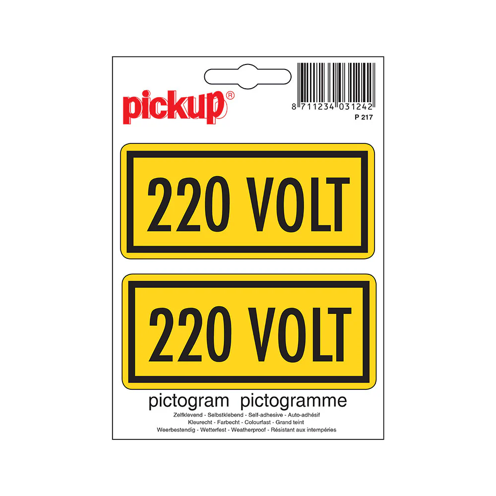STICKER 220 VOLT 50X100 MM 2 STUKS REF:P217