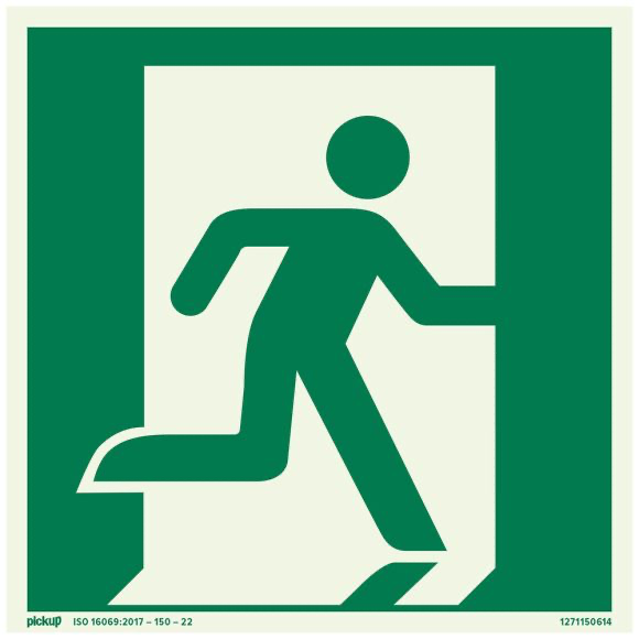 BORD NOODUITGANG RECHTS FTLM 150X150 MM ZELFKLEVEND REF:1271150614