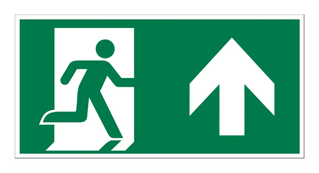 BORD NOODUITGANG RECHTDOOR/NAAR BOVEN 150X300 MM REF:1270150501