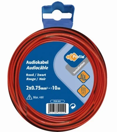 AUDIOKABEL 2X0.75 ROOD/ZWART 10M REF:790410445