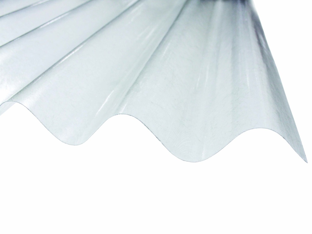 PLAAT GEGOLFD 76/18 POLYESTER GEL. TRANSPARANT 2.44*0.90 REF:1104.6244 SCALA