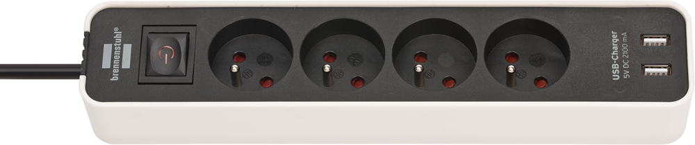 ECOLOR STEKKERDOOS MET USB 4-VOUDIG 1,5M H05VV-F3G1,5 WIT/ZWART REF:1153244026 BRENNENSTUHL