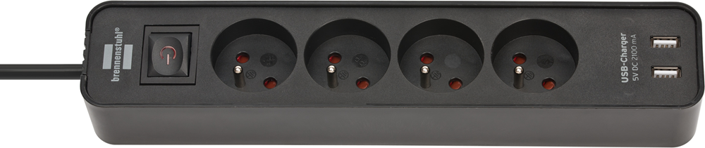 ECOLOR STEKKERDOOS MET USB 4-VOUDIG 1,5M H05VV-F3G1,5 ZWART FR REF:1153244006 BRENNENSTUHL