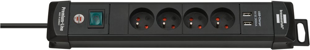 PREMIUM-LINE STEKKERDOOS MET USB 4-VOUDIG ZWART 1,8M H05VV-F 3G1,5 FR/BE REF:1951144602 BREN