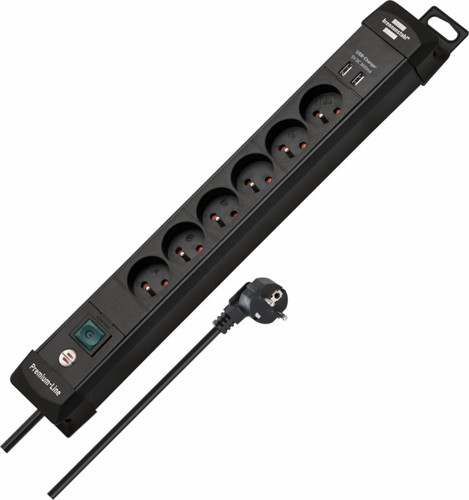 PREMIUM-LINE STEKKERDOOS MET USB 6-VOUDIG ZWART 3M H05VV-F 3G1,5 FR/BE REF:1951164602 BREN