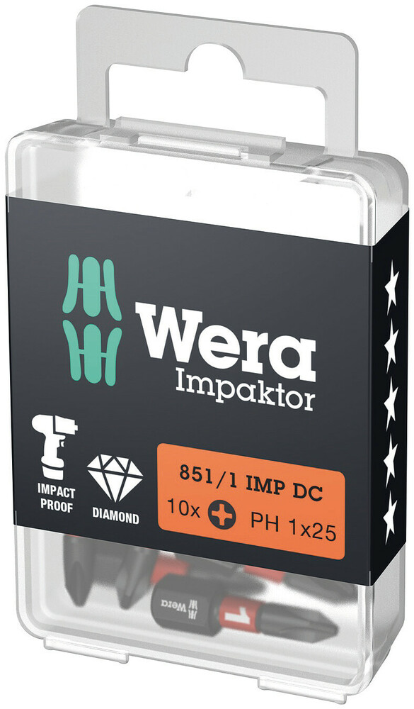851/1 IMP DC PH DIY IMPAKTOR BITS - 1 X 25 MM DIY-BOX - DOOS VAN 10ST REF:WER05057615001 WERA