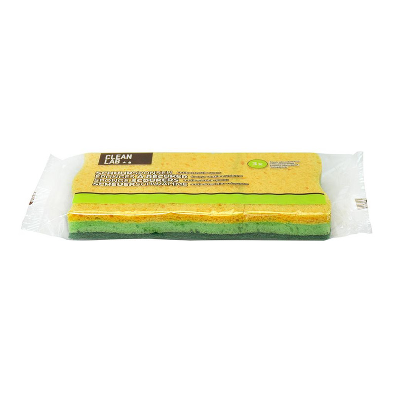CLEANLAB SCHUURSPONS VISCOSE 3LAAGS ANTI-BACT. 3ST REF:4094 BOBRUSH