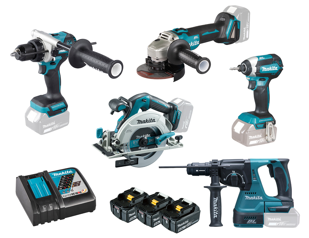 COMBISET LXT 18V:DGA506+DHS680+DTD153+DHP486+DHR243+3X BL1850B+DC18RC REF:DLX5093TJ