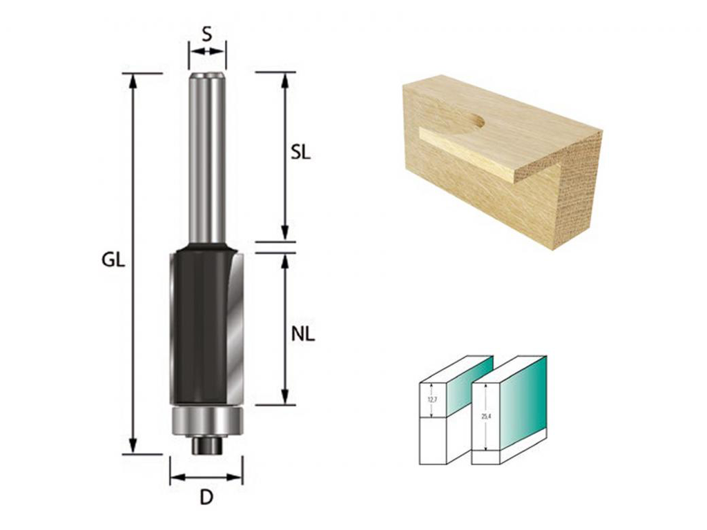 AFKANTFREES HW (HM) Z2 MET KOGELLAGER - D12,7-NL25,4-S8 - REF:E13583 ENT