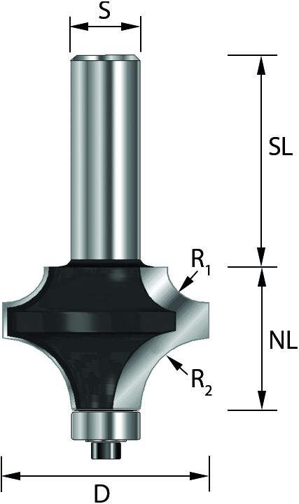DUBBELRADIUSFREES HW (HM R1/R2 6.35/12.7) MET KOGELLAGER KOLF 8mm