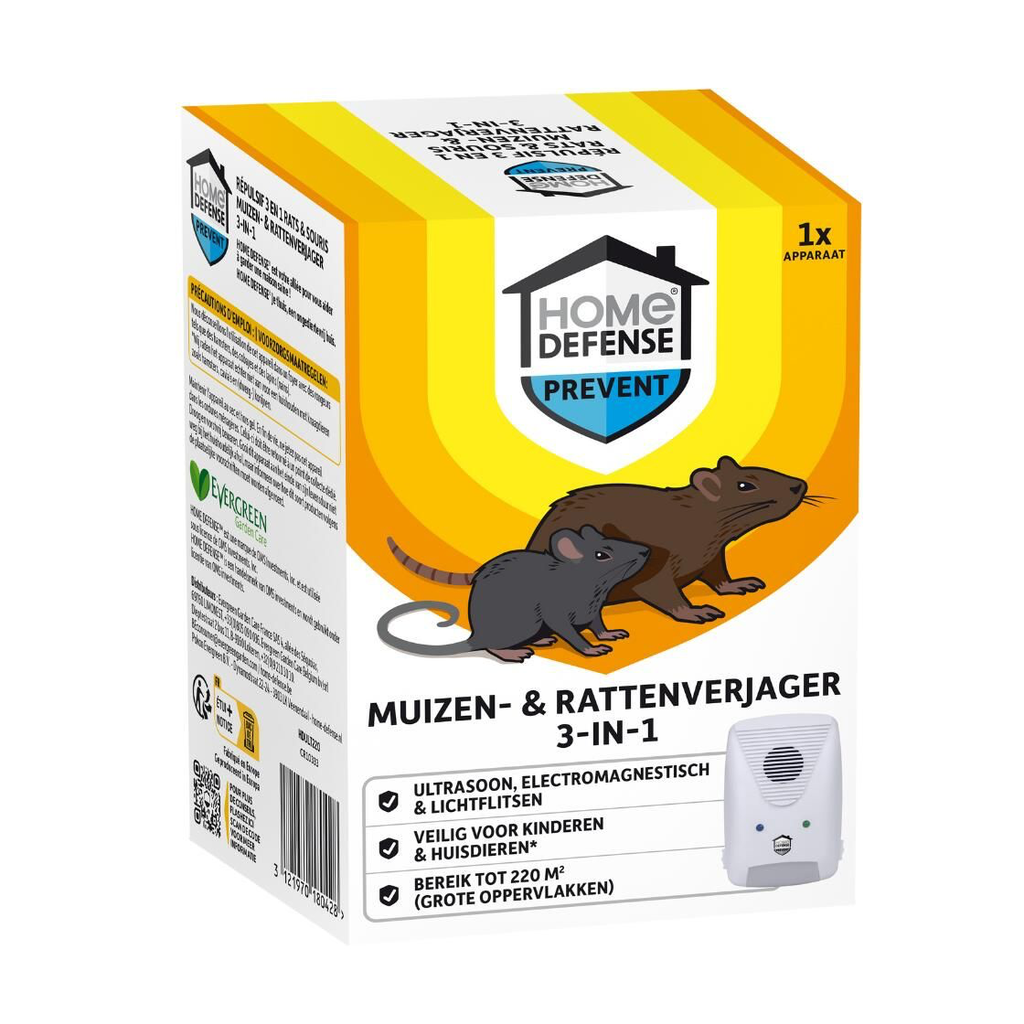 KB HOME DEFENSE RATTEN & MUIZEN 3-IN-1 ULTRASOON, ELEKTROMAGNETISCH EN LICHTFLITSEN REF:HDULT220 KB