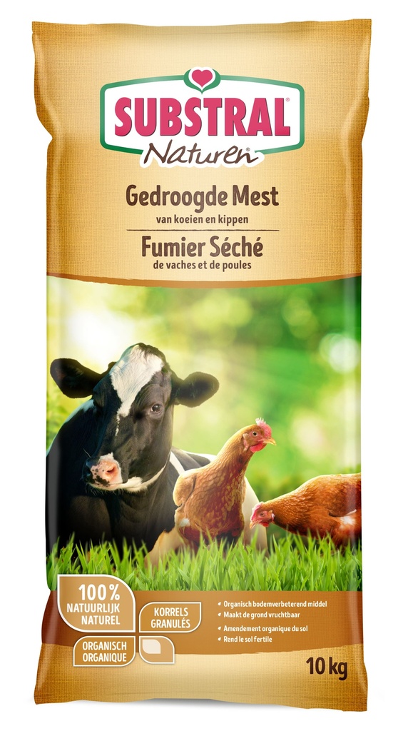 SUBSTRAL NATUREN GEDROOGDE MEST VAN KOEIEN EN KIPPEN 10KG REF:SNKM10EA SUBSTRAL