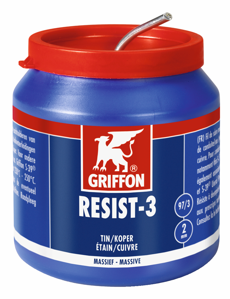 RESIST-3 DRAADSOLDEER TIN/KOPER 97/3 MASSIEF 2.0MM POT 500G REF:1236295 GRIFFON