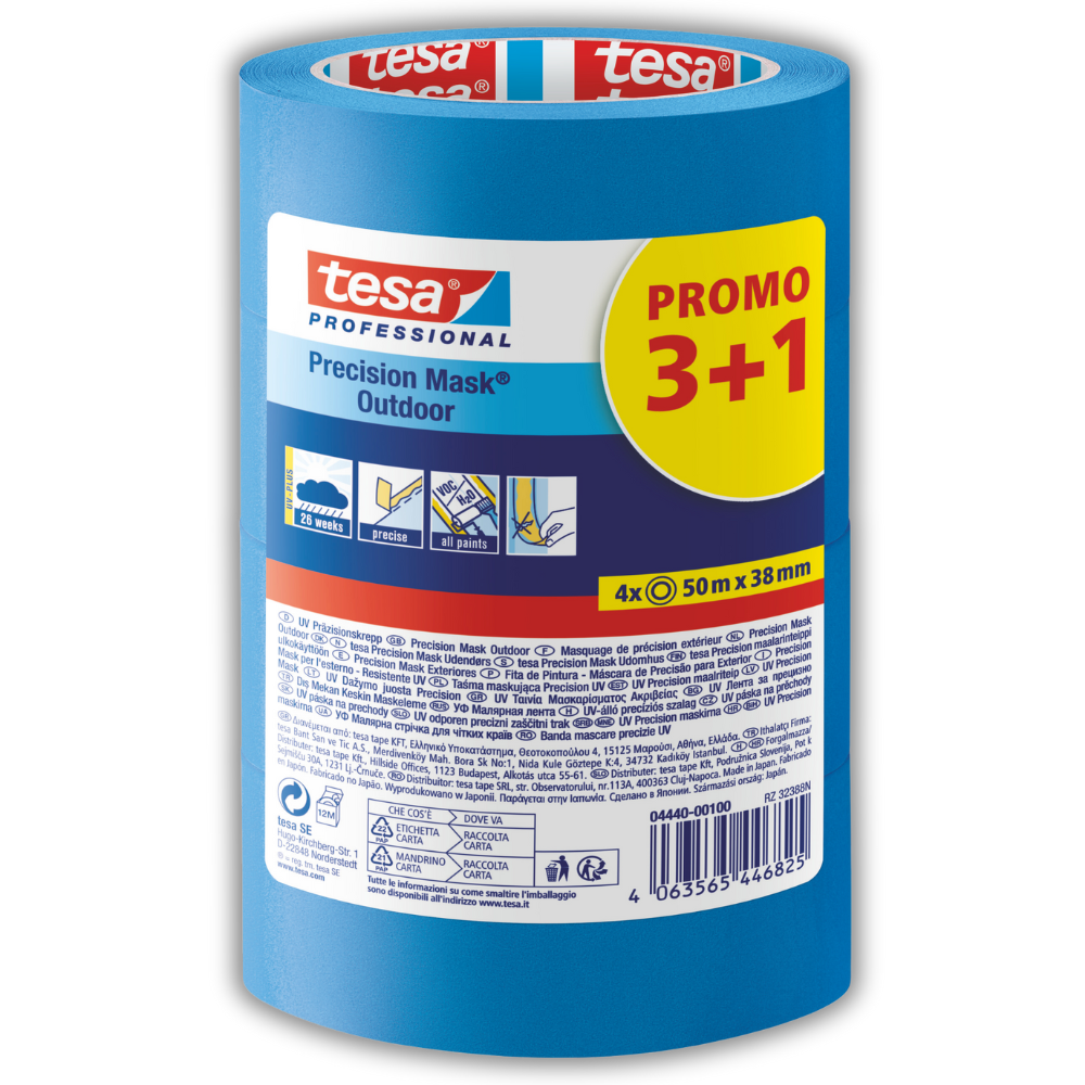 3+1 ROL GRATIS SCHILDERSTAPE 38MM X 50M OUTDOOR 4440 REF:04440-00100-01 TESA