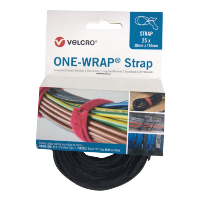 ONE-WRAP-STRAP KLITBAND KABELBINDER 13X330 (025 STUKS)ZWART REF: BVSKFVE-ZW013330-025 VELCRO
