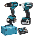 COMBO 18V SLAGSCHROEVENDRAAIER+KLOPBOOR-/SCHROEFMACHINE +2XACCU+LADER+MAKPAC REF:DLX2394J MAKITA